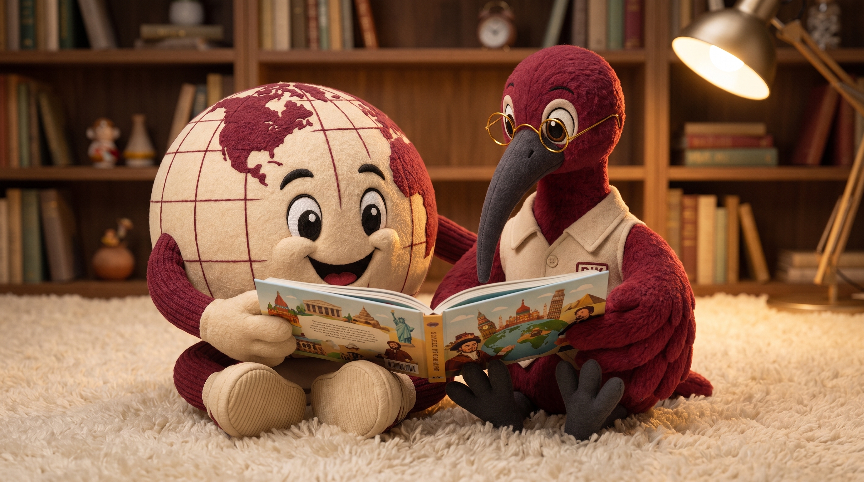 Worldwise and Scarlet Scholar sharing an open picture book together.